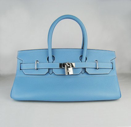 Hermes Birkin 42Cm Togo Leather Handbags Light Blue Silver